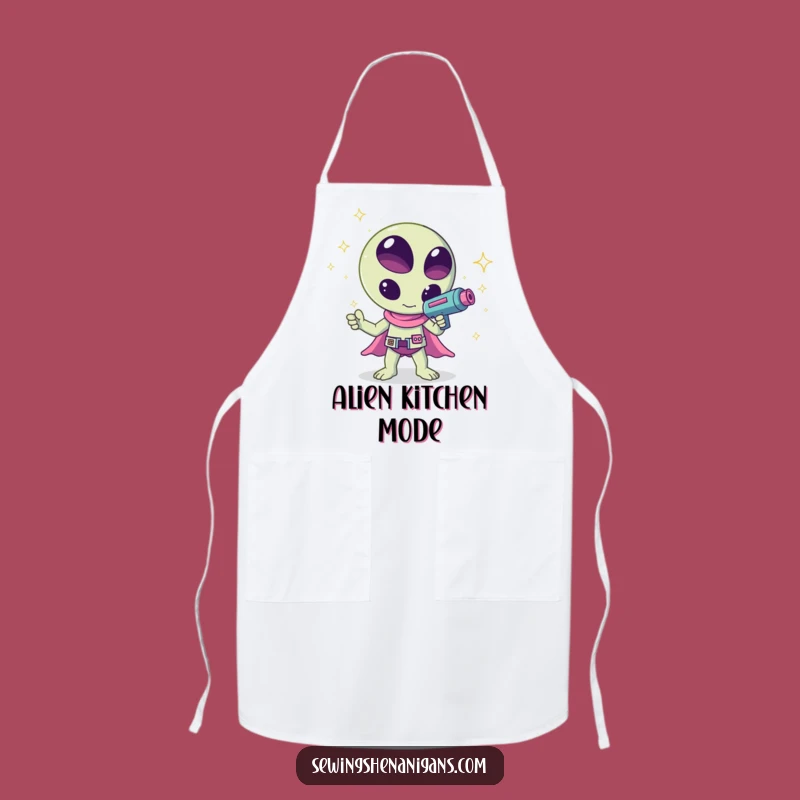 Funny Kawaii Alien Sparkle Apron - Cosmic Kitchen Fun!