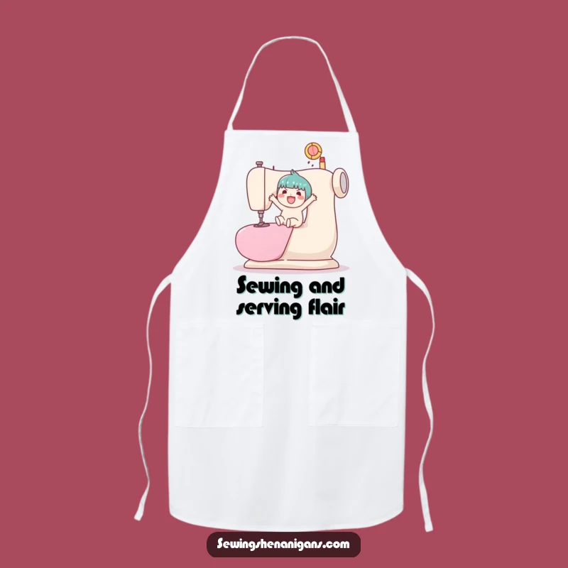 Funny Kawaii Ball Bouncing Sewing Machine Apron - Humorous Crafter's Kitchen Gift