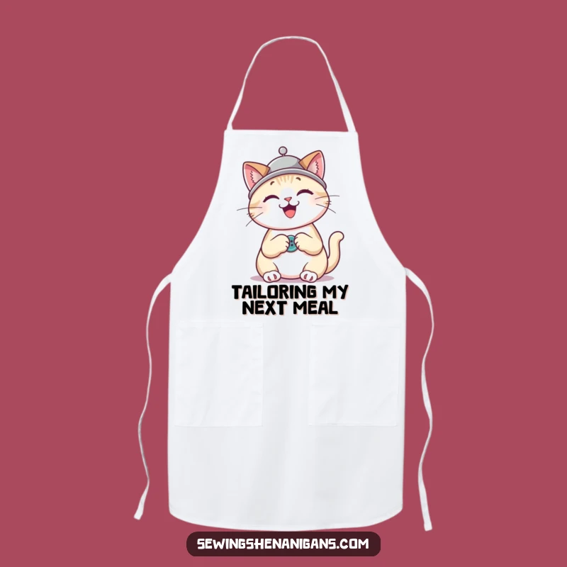 Funny Cat Sewing Apron: Thimble Hat Kitty, Humorous Kitchen & Crafting Gift for Enthusiasts