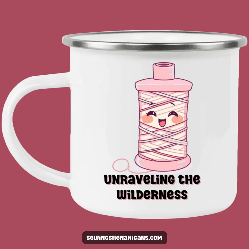 Funny Giggling Thread Camping Mug: Enjoy Drinks with Hilarious Sewing Merriment