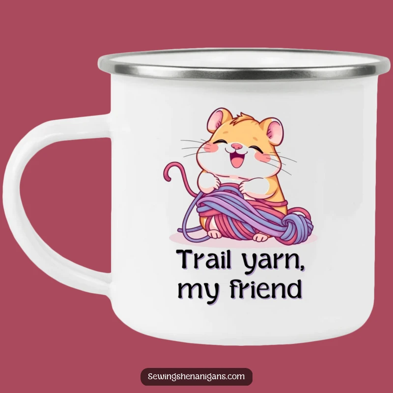 Funny Hamster Yarn Camping Mug: Giggling Critter, Durable & Humorous Outdoor Gift