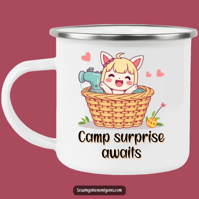 Funny Sewing Basket Camping Mug: Enjoy Crafty Brews with Joyful Surprise!