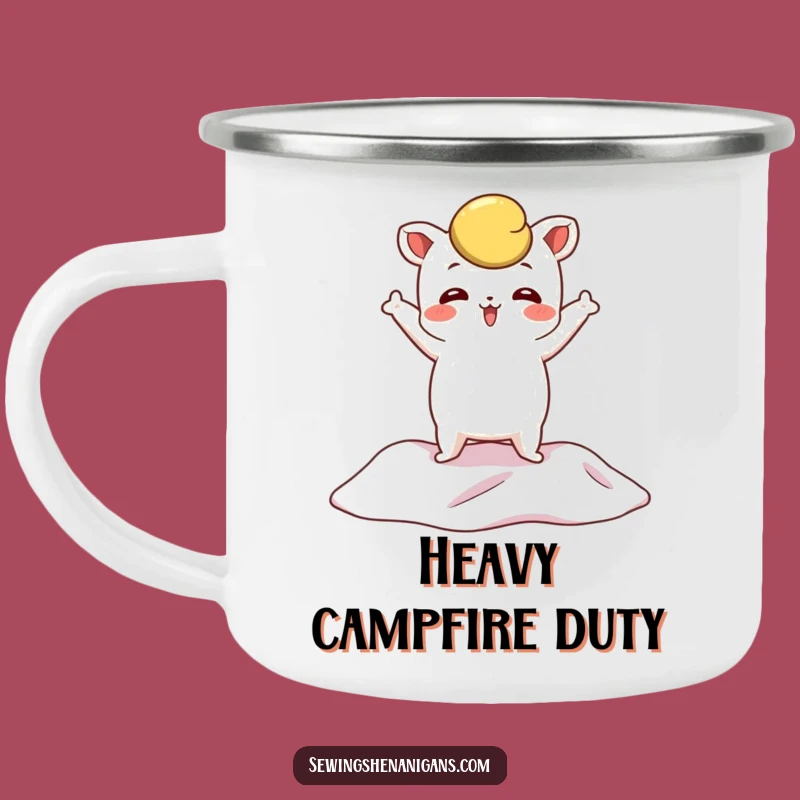 Funny Pattern Weight Camping Mug: Durable Sewing Gift for Whimsical Crafters Posing Outdoors