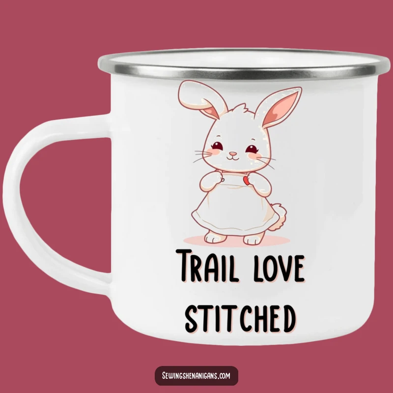 Funny Bunny Sewing Camping Mug: Cute Apron Rabbit, Durable & Humorous Outdoor Gift