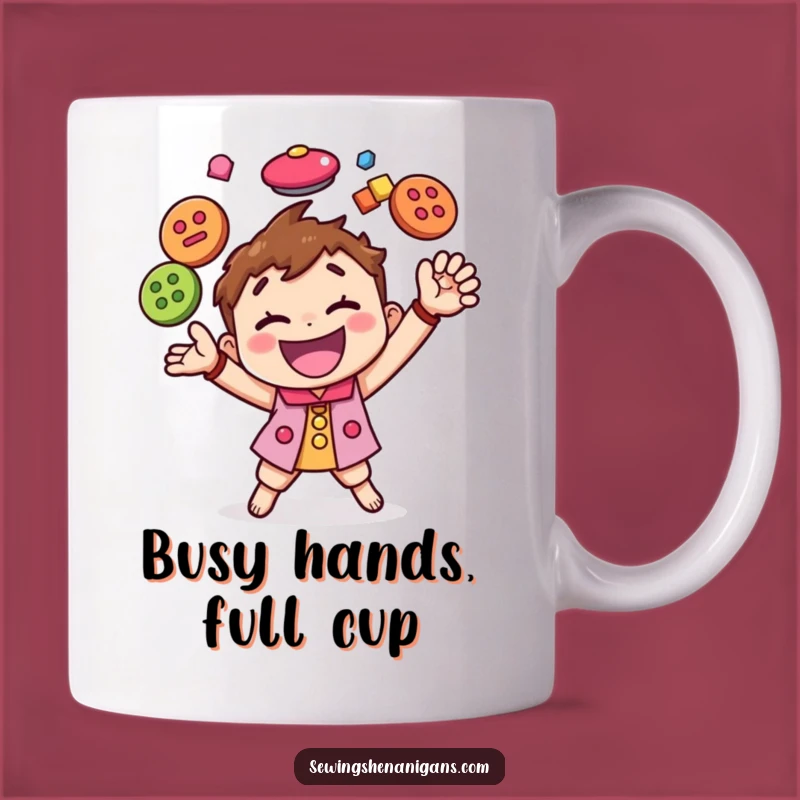 Funny Button Juggling Character Mug, a Delightful and Hilarious Crafting Gift for Enthusiasts