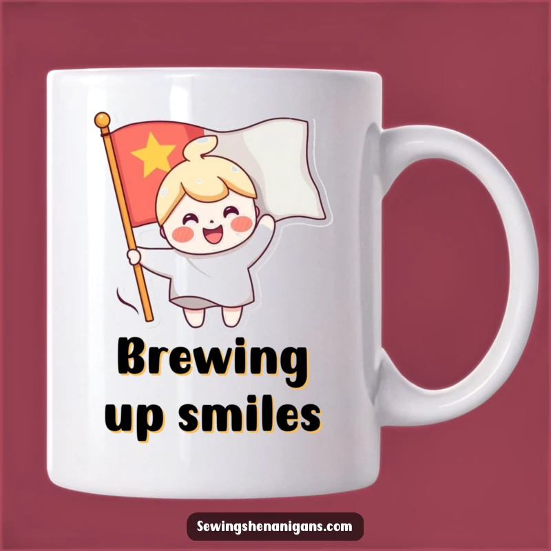 Funny Flag Sewing Character Mug, a Cheerful and Hilarious Gift for Optimists