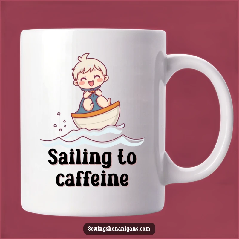 Funny Thimble Boat Giggling Character Mug, a Hilarious Sewing Gift for Crafters