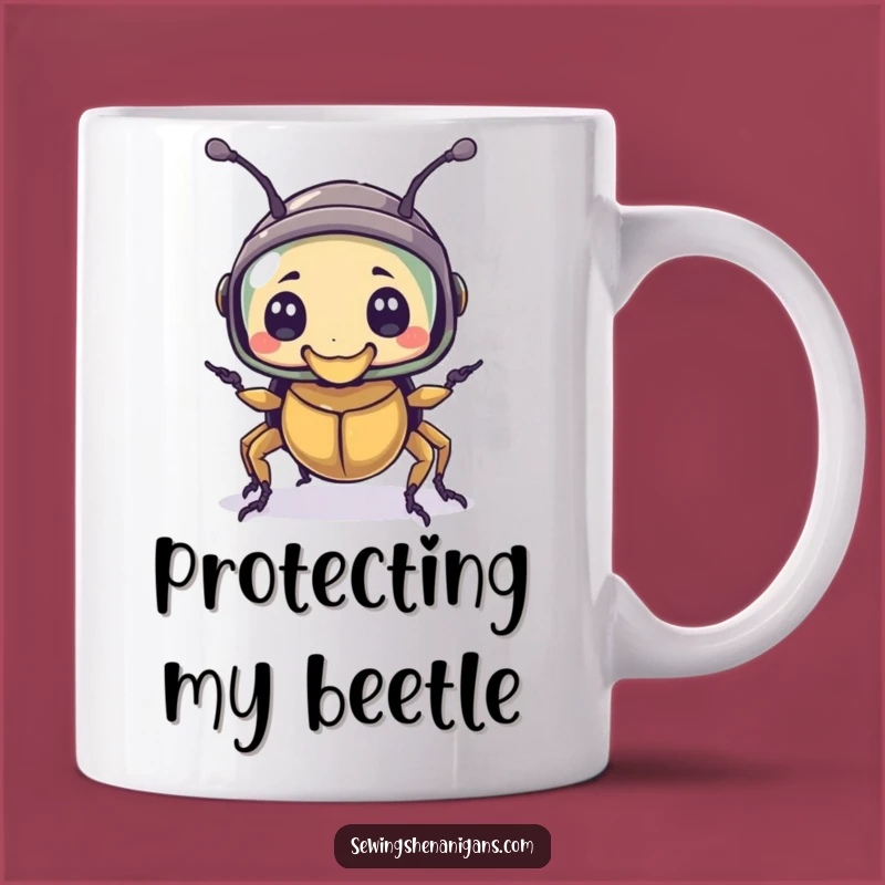 Funny Thimble Helmet Beetle Mug - Hilarious Tiny Protector Gift