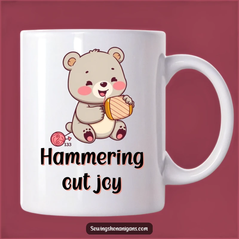 Funny Jolly Bear Cub Hammering Mug - Enthusiastic Crafter Gift!