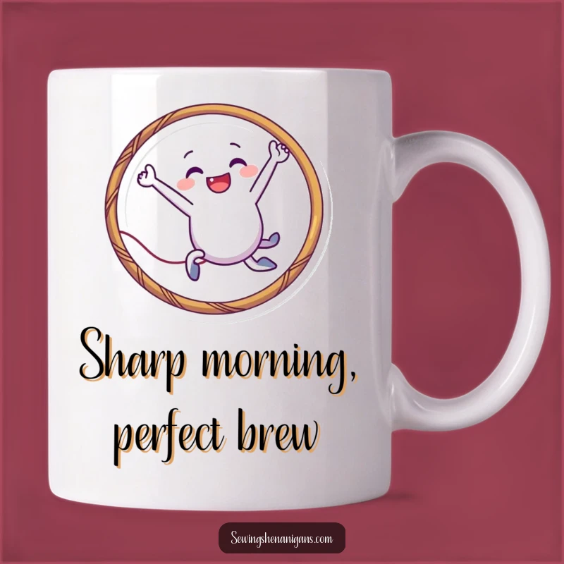 Funny Needle Hoop Mug: Playful Leaping Quips for Sewers, the Perfect Funny Gift!