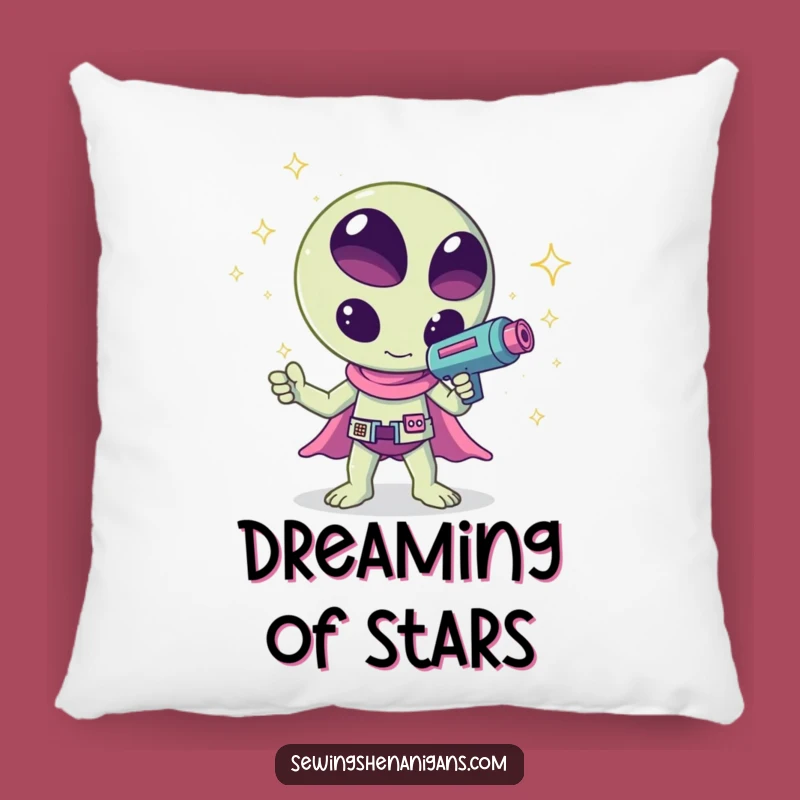 Funny Kawaii Alien Sparkle Pillow - Cozy Galactic Accent!