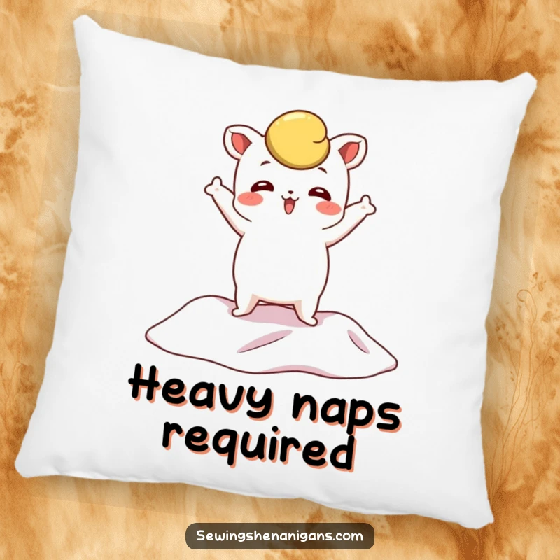 Funny Pattern Weight Pillow featuring a whimsical character in a dramatic pose on fabric, designed for comfort and theatrical sewing theme.