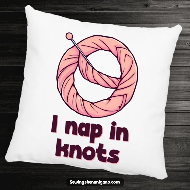 Funny Pillow: A determined thread playfully bends a needle into a pretzel shape, adding humor to decor.