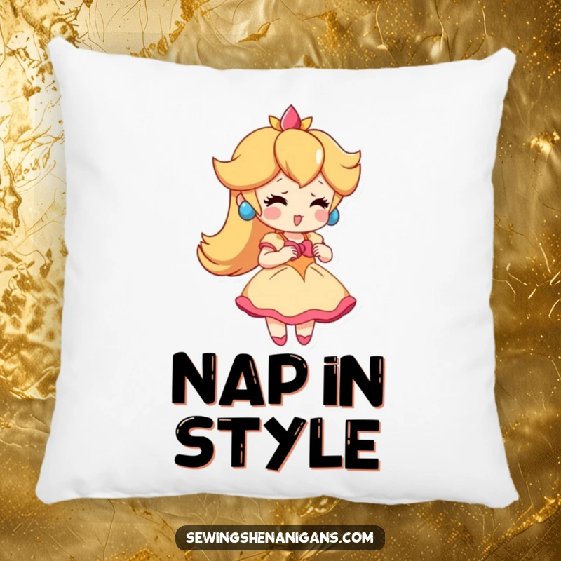 Funny Peach Dress Pillow: A playful peach character trying on a small dress, providing funny comfort and a great gift idea.