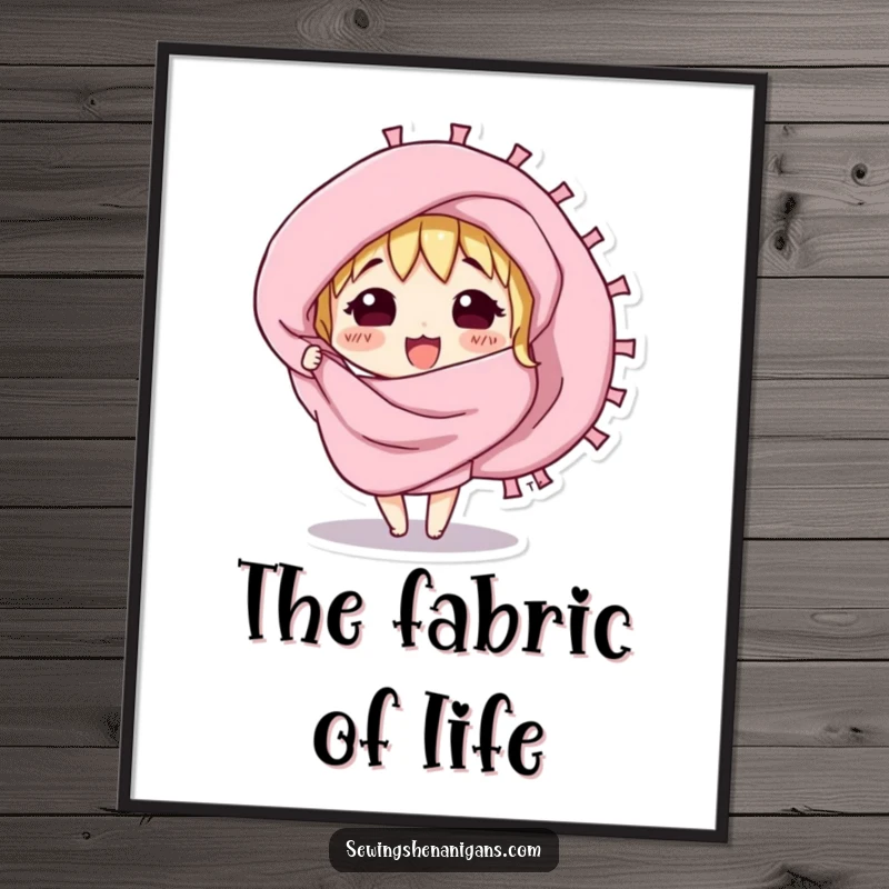 Funny digital art print of a curious fabric swatch character excitedly unfurling, perfect for instant creative decor.