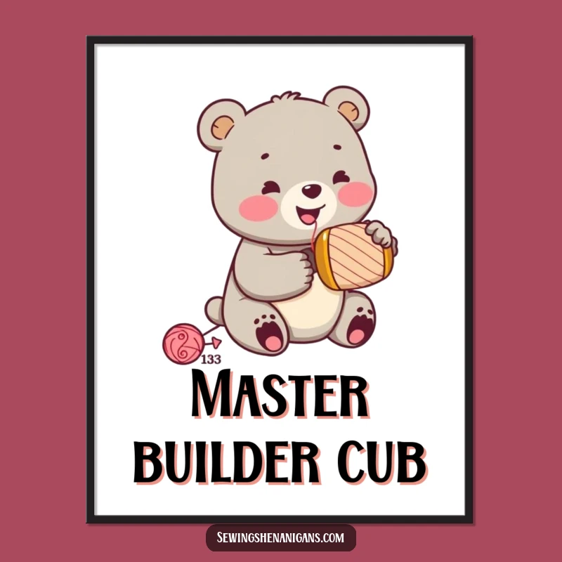 Funny Jolly Bear Cub Hammering Digital Art - Instant DIY Decor Gift!