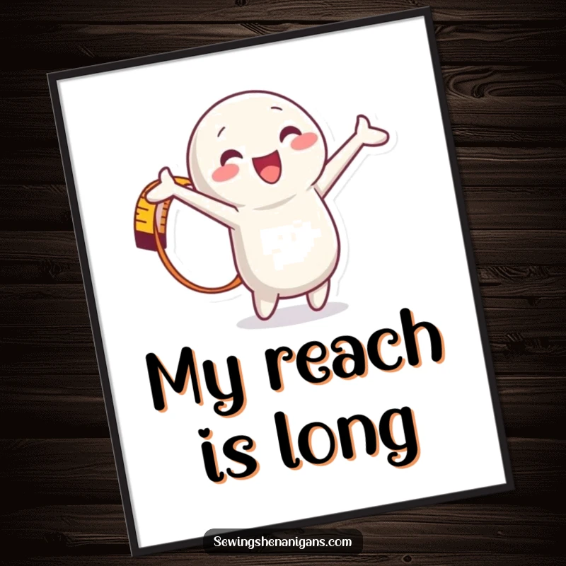 Funny Measuring Tape Digital Art print of a happy character in a full stretch, perfect for printing and framing as playful sewing decor.