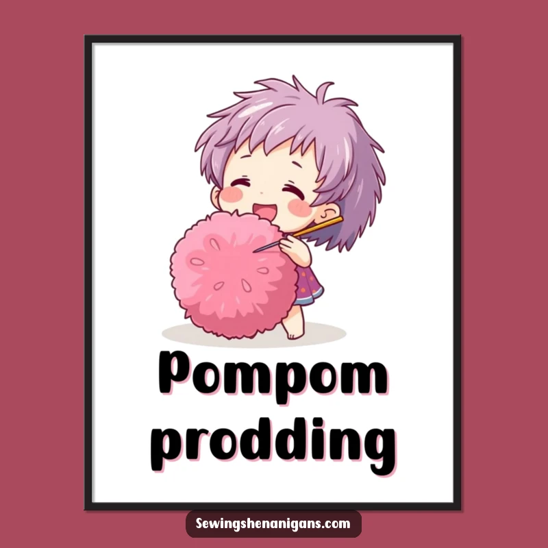 Funny Pom-Pom Needle Digital Art: Playful Character Printable Gift