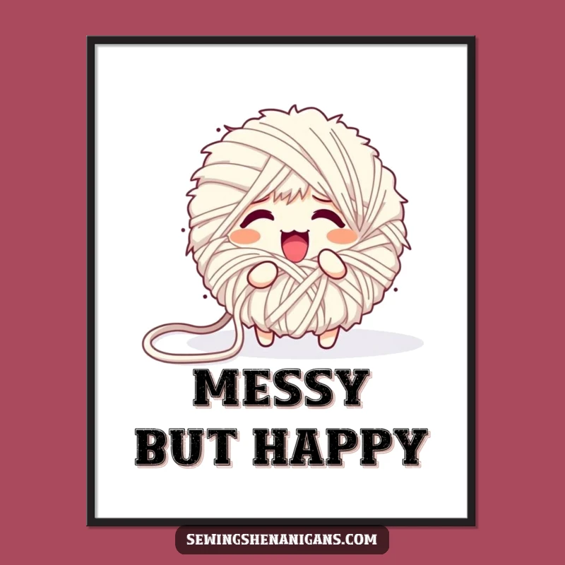 Funny Unraveling Yarn Ball Digital Art - Whimsical Craft Decor