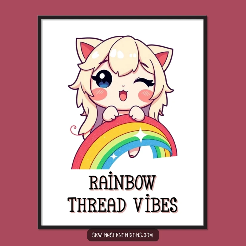 Funny Rainbow Stitching Digital Art - Glowing Thread Magic Instant Download Gift