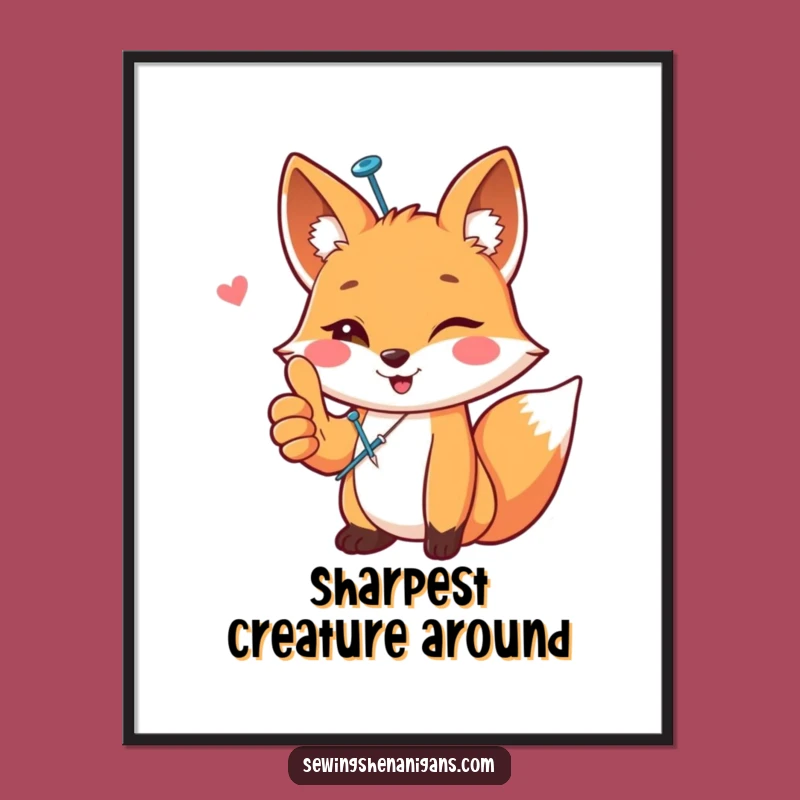Funny Happy Fox Sewing Digital Art - Instant Crafty Decor Gift!