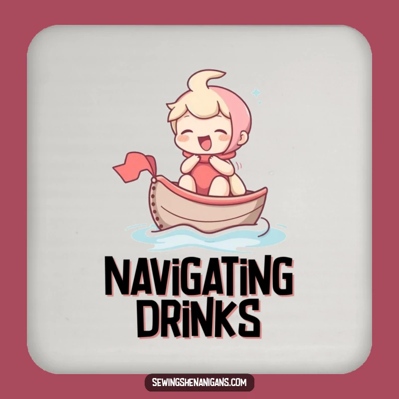 Funny Giggling Character Drink Coaster: Protect Surfaces with This Hilarious Thimble Boat Art