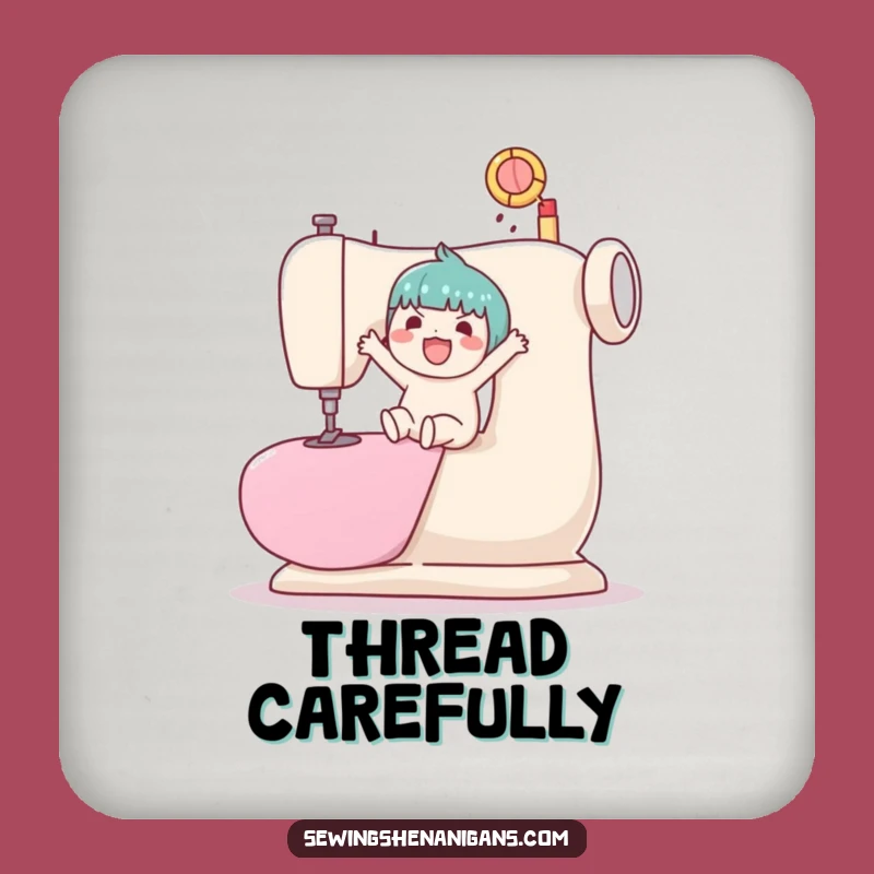 Funny Kawaii Sewing Machine Ball Bouncing Coaster - Humorous Drink Accessory Gift