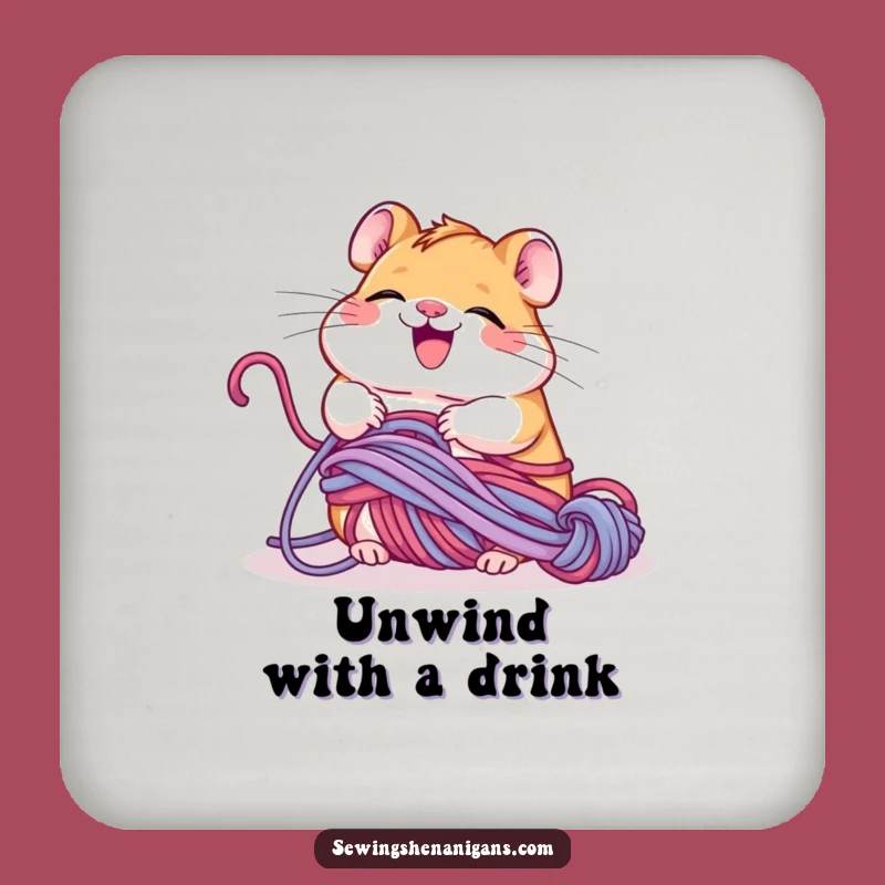 Funny Hamster Yarn Coasters: Giggling Critter, Humorous Decor Gift for Drink Protection