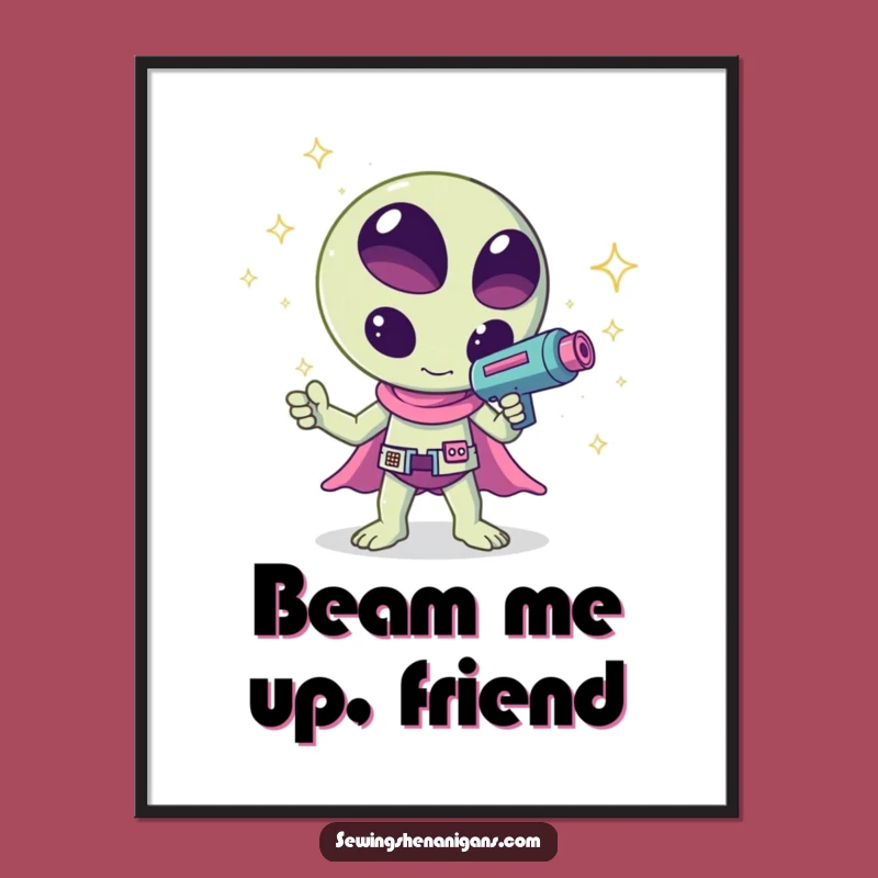 Funny Kawaii Alien Sparkle Poster - Galactic Wall Art!