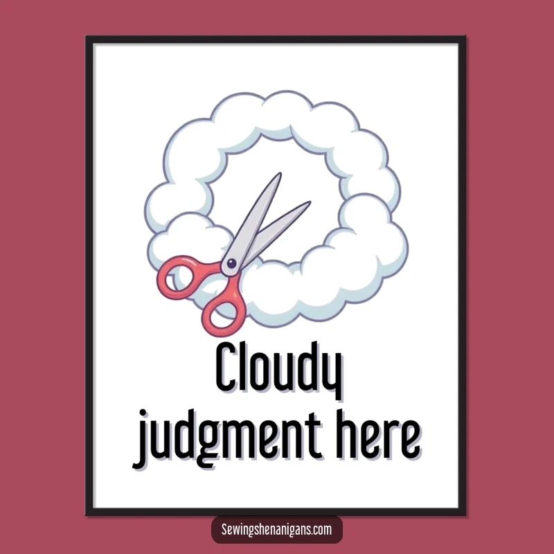 Funny Cloud Scissors Poster: Hilarious Sewing Art for Your Dreamy Space