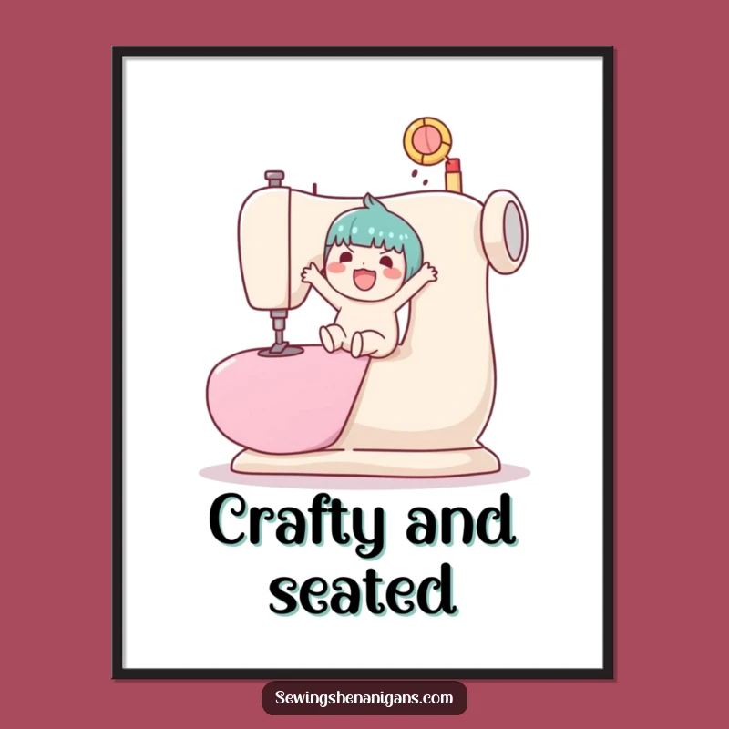 Funny Kawaii Ball Bouncing Sewing Machine Poster - Hilarious Wall Art Gift