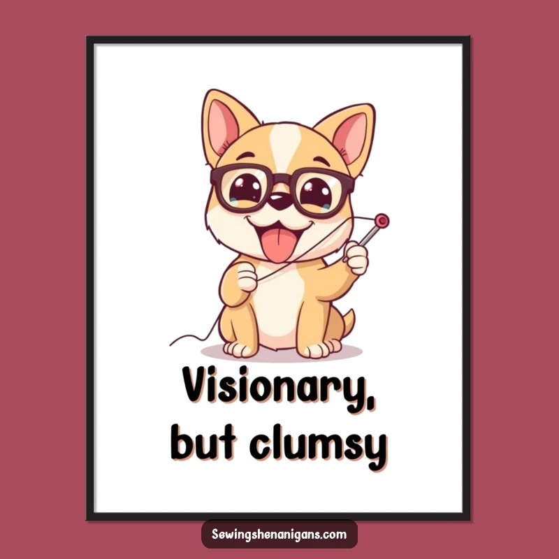 Funny Dog Sewing Poster: Spectacled Pup, Humorous Wall Art Gift for Crafters