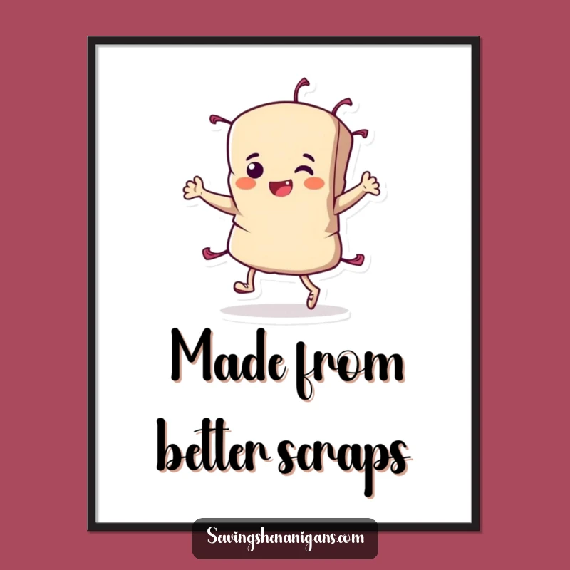 Funny Fabric Scrap Poster: Determined Sewing Decor Gift for Celebrating Triumphant Projects with Art