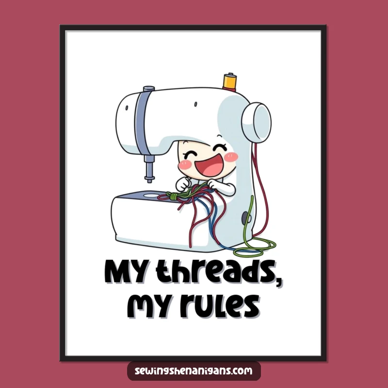 Funny Sewing Machine Poster: Enthusiastic Stitching Art, a Vibrant Funny Gift!