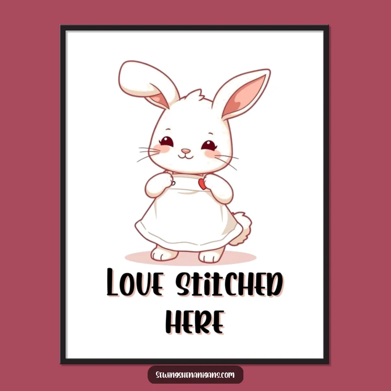 Funny Bunny Sewing Poster: Cute Apron Rabbit, Humorous Wall Art Gift for Crafters