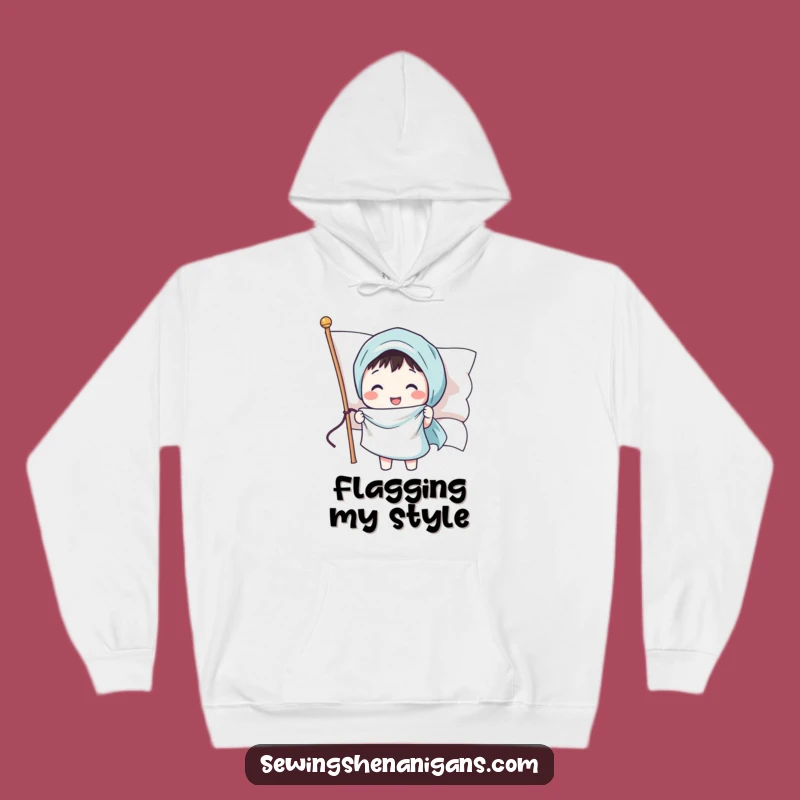 Funny Sewing Flag Hoodie: Cozy Patriotism Gift with Cheerful Character