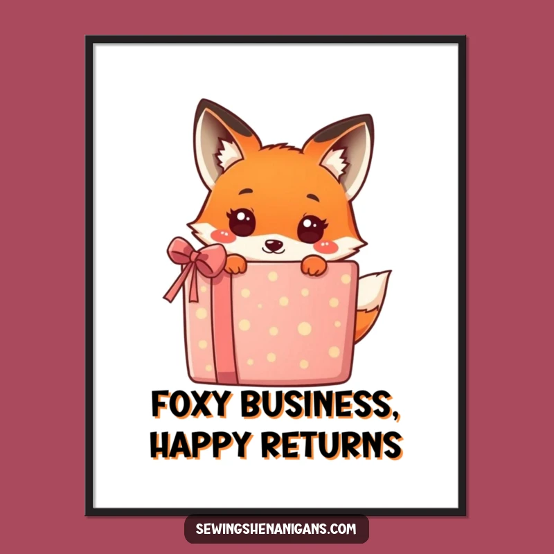 Funny Free Printable Wall Art: Kawaii Fox Gift Peek Downloadable Cute Decor
