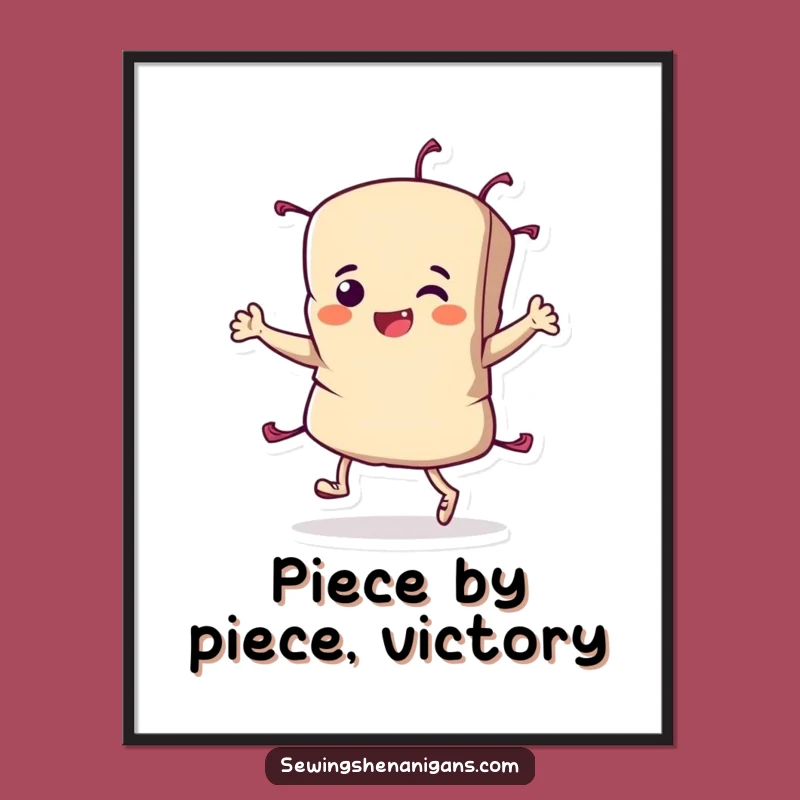 Free Printable Wall Art: Fabric Scrap Character Doing a Triumphant Jig, Funny Decor