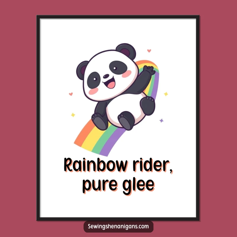 Free Printable Wall Art: Kawaii Panda Rainbow Slide Funny Downloadable Decor