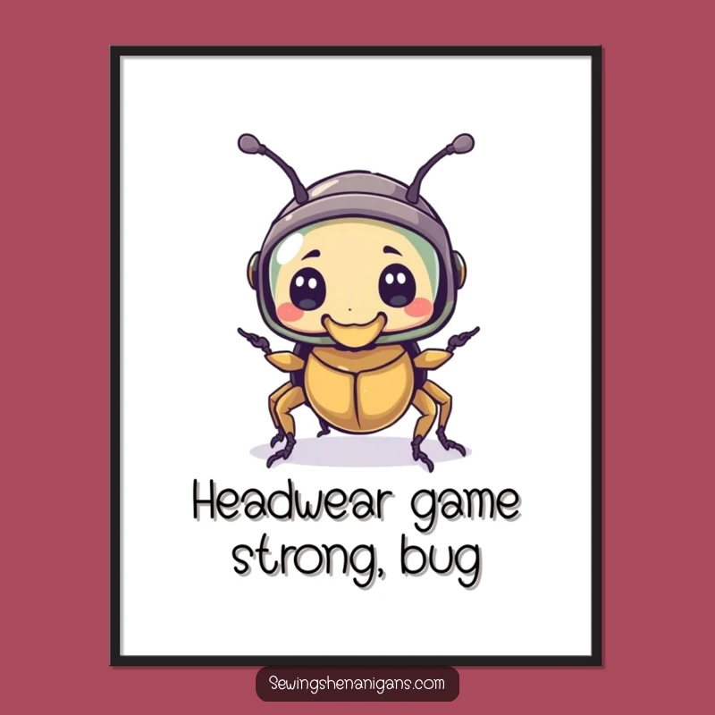 Funny Free Printable Wall Art: Beetle Thimble Helmet - Quirky Downloadable Decor