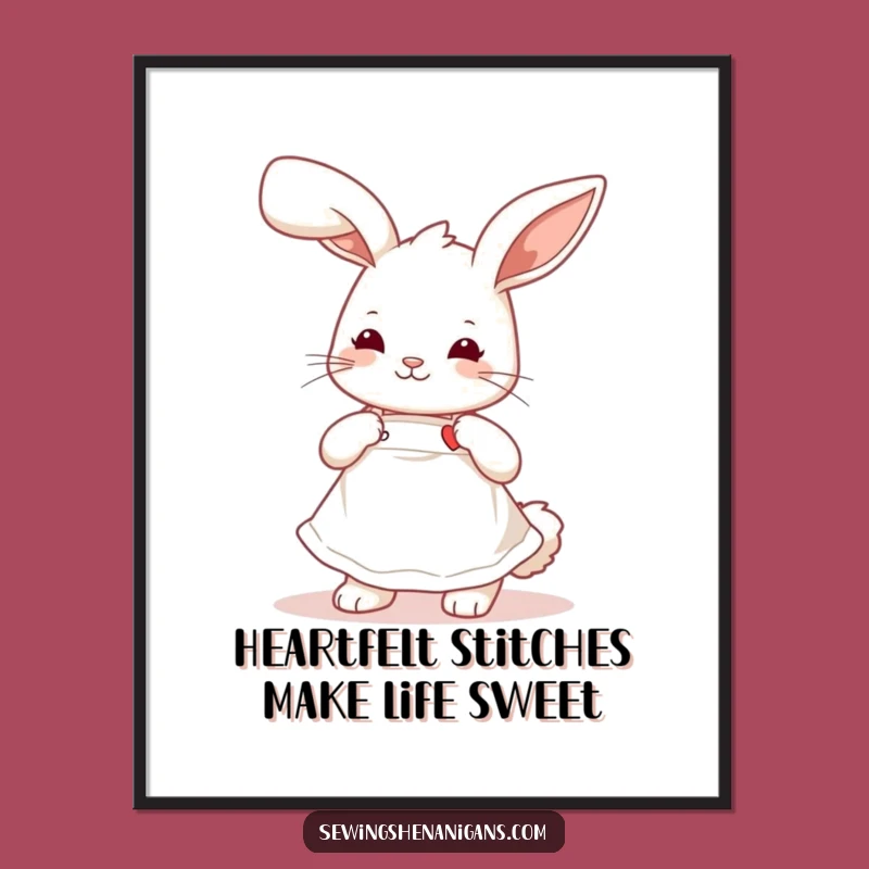 Free Printable Wall Art: Crafty Bunny Sewing, Whimsical Downloadable Decor