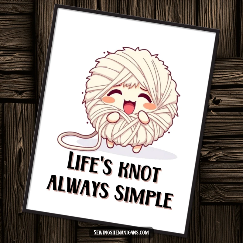Funny Free Printable Wall Art: A fluffy yarn ball hilariously unravels into a comical mess, creating a whimsical and artistic statement.