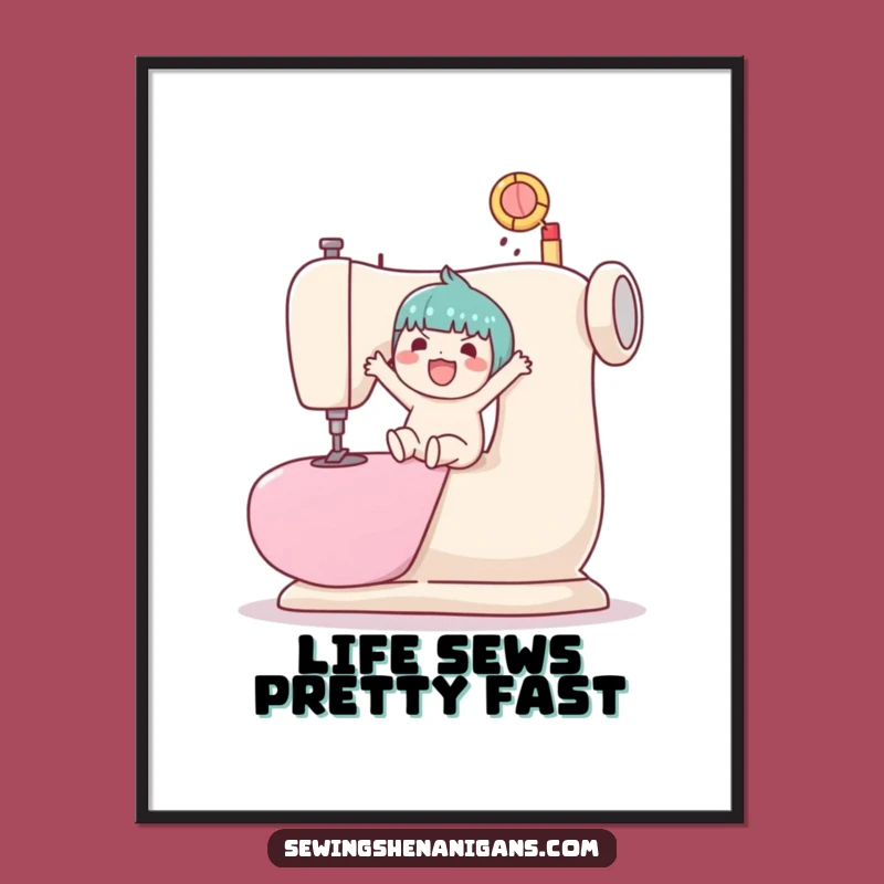Free Printable Kawaii Sewing Machine Ball Bouncer Wall Art - Funny Downloadable Decor