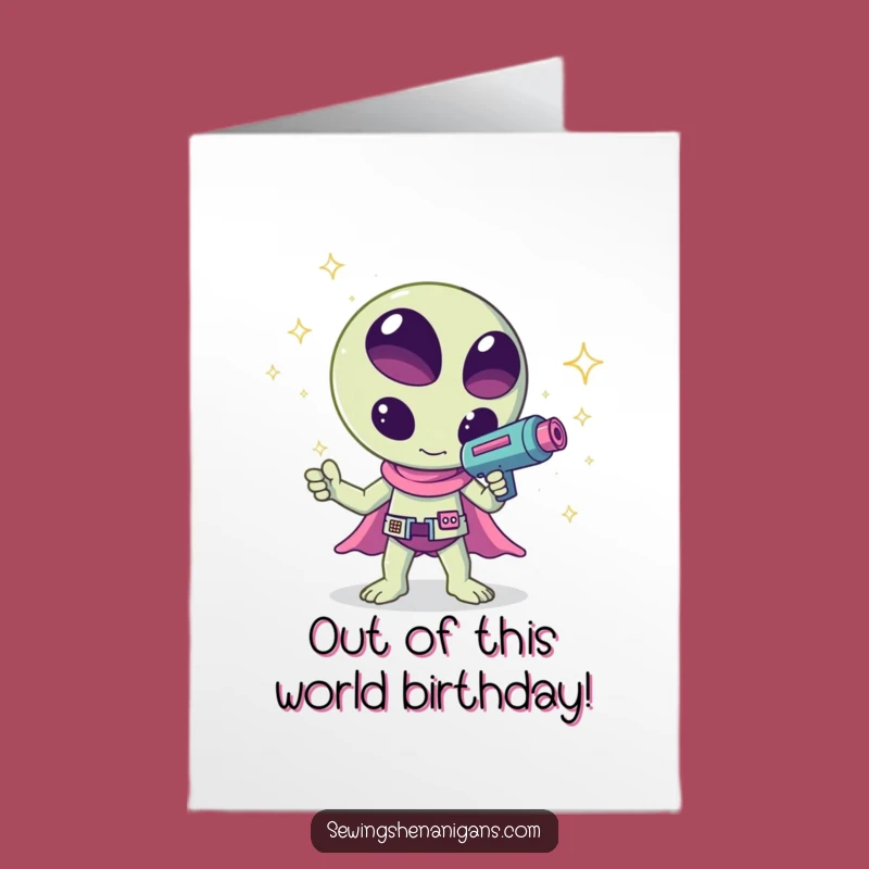 Free Printable Birthday Card: Cute Alien Sparkle Ray Funny Downloadable Gift