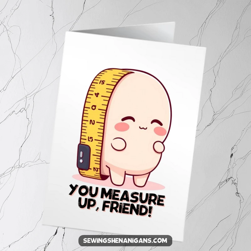Funny Free Printable Birthday Card: A measuring tape comically tries to measure its own short length, wishing a perfectly happy birthday.
