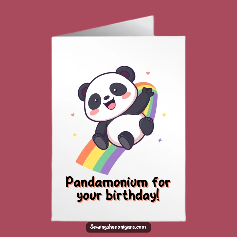 Free Printable Happy Birthday Card: Cute Panda Rainbow Slide Funny Downloadable Gift