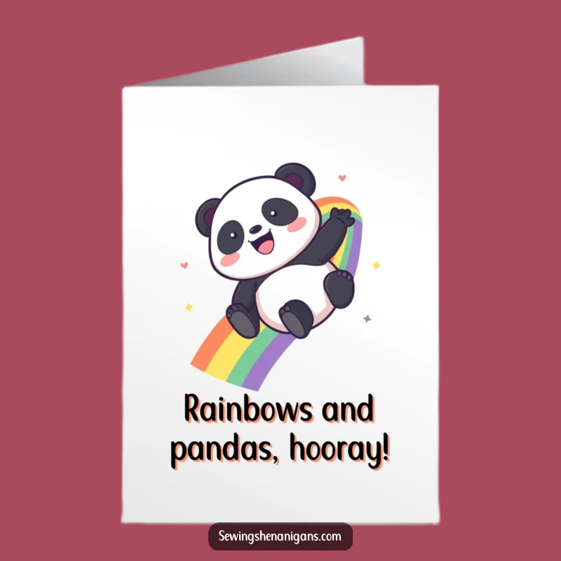 Free Printable Congratulations Card: Joyful Panda Rainbow Slide Funny Downloadable