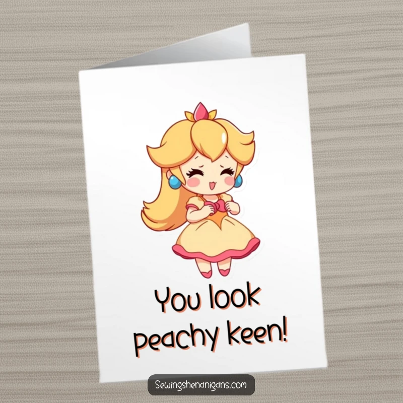 Funny Free Printable Peach Congratulations Card featuring a playful peach character in a stylish tiny dress.