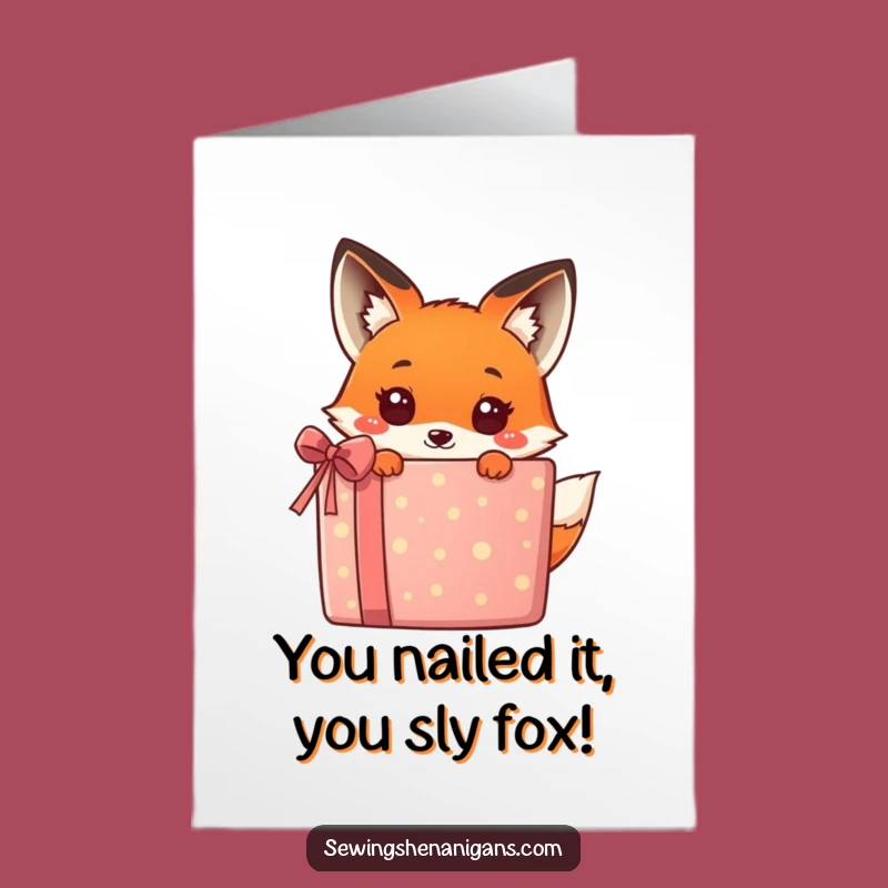 Free Printable Congrats Card: Kawaii Fox Gift Reveal Funny Downloadable for Any Win