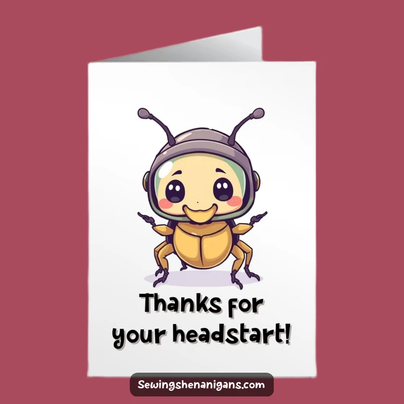Free Printable Thank You Card: Beetle Thimble Helmet - Funny Downloadable